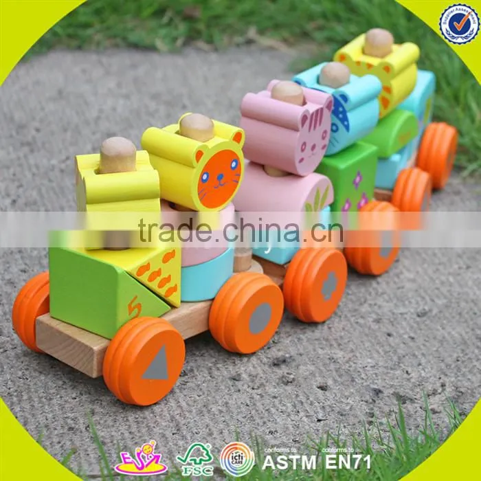Wholesale hot baby wooden train blocks toy diy creative kids wooden train blocks toy W04A067