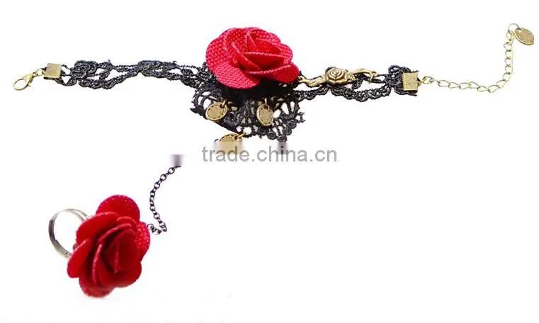 Handcraft lace bracelet ring sets with rhinestones fashion palace national jewelry sets