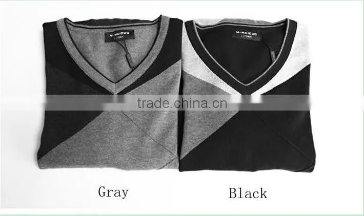 2014 new fashion design mens leisure style knit sweater ,v-neck splicing knit colors slim-fitting sweaters