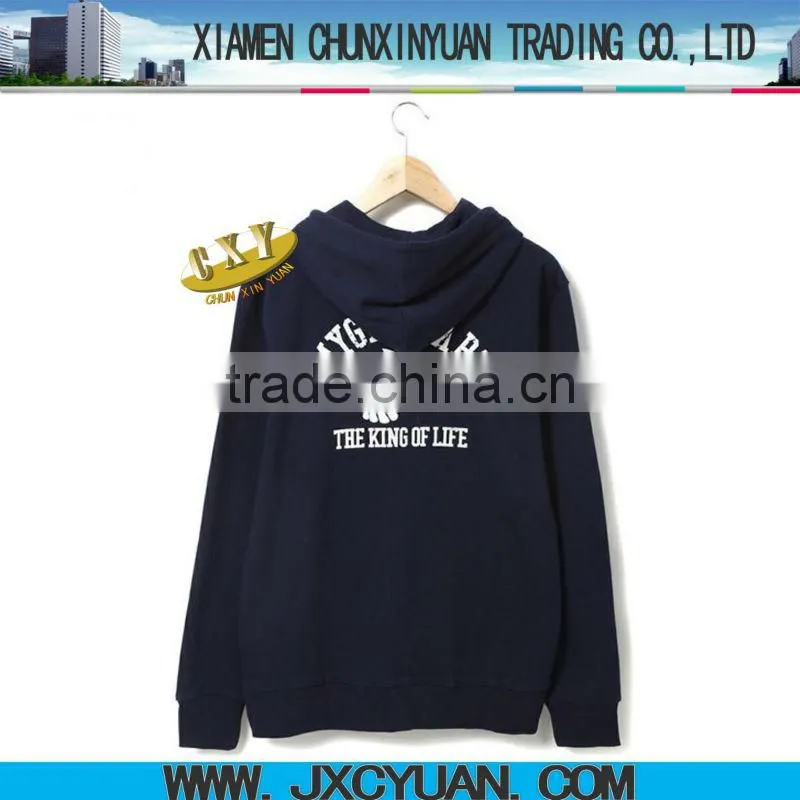2013 blue mens hoody coats with custom printing and pocket made in china