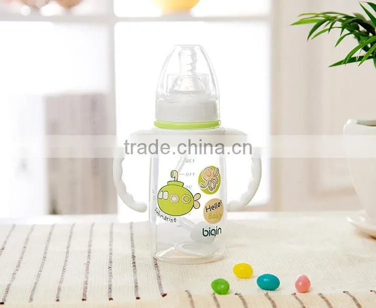 Printed standard neck PP baby bottle with handle