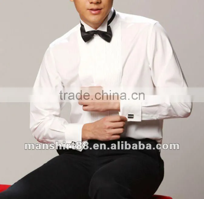 men's latest slim fit wing-tip collar tuxedo shirt with french cuff cufflinks