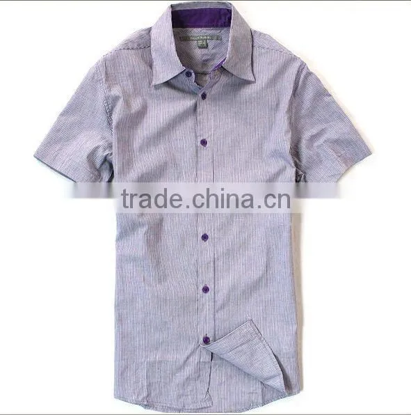2014 new fashion solid blue T/C short summer casual men shirt