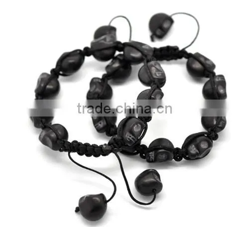 Halloween Skull Black Stone Beads Braiding Adjustable Bracelets 21cm-25cm