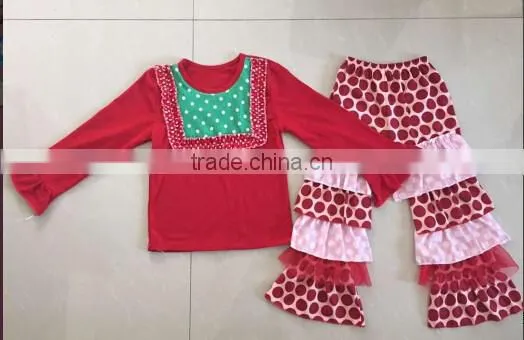 Fashion 2016 online wholesale children's boutique clothing sets baby clothes top girls christmas outfits polka dot cotoon