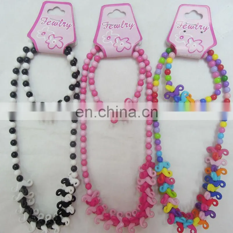 three color beard beaded necklace for children