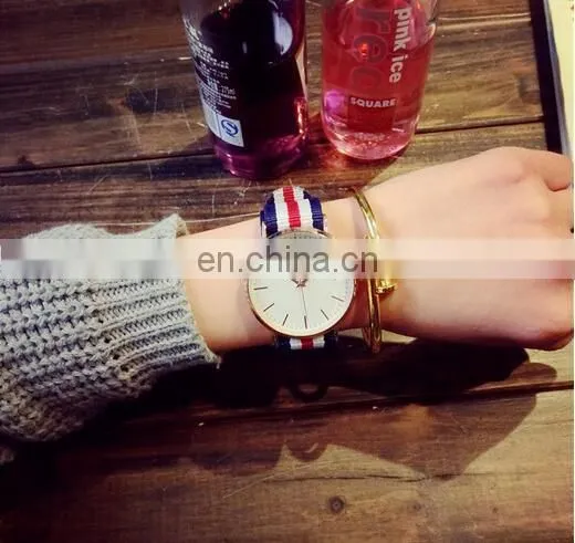 Golden dial quartz watches British retro casual canvas belt watches