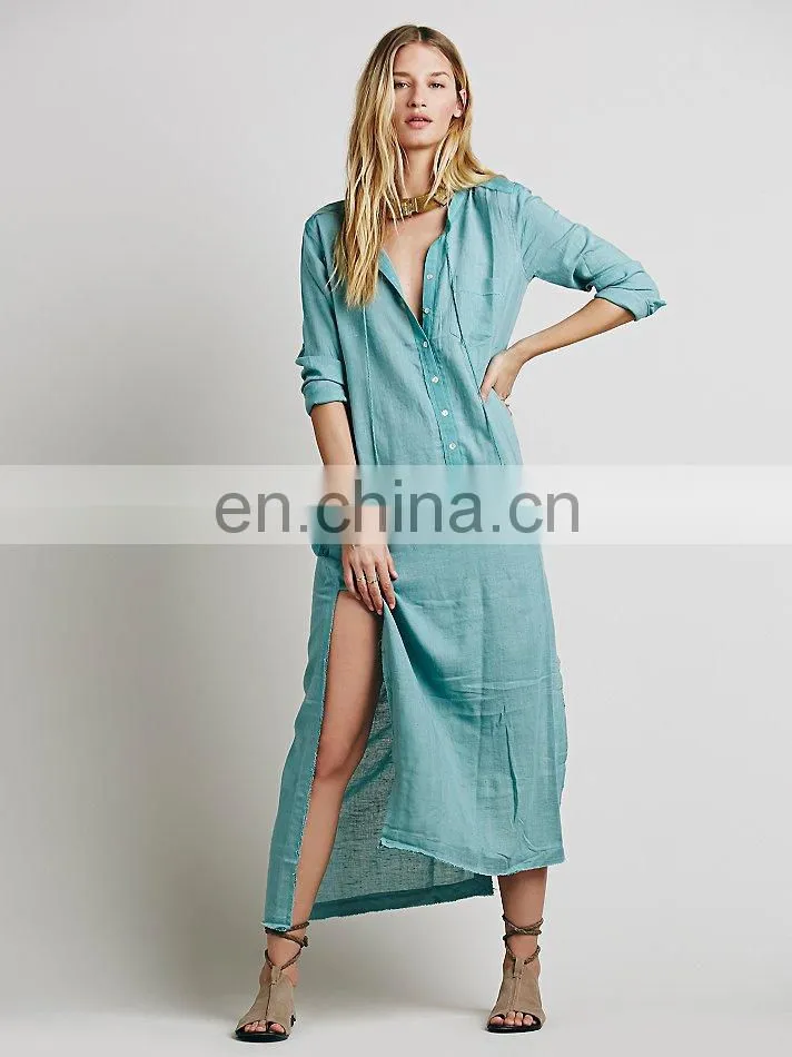 High quality Muslim woman wear, high low cotton long sleeve dress design