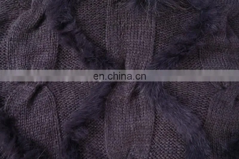 Latest fashion lady garments pullover raccoon fur rabbit fur knitted shawl cape