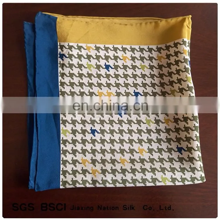 Digital print plover grid pattern crepe de chine silk fabric scarf