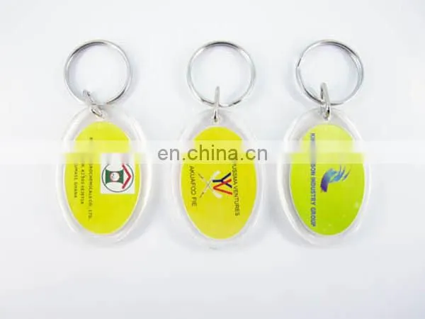 Round shape custom logo card inserted Acrylic keychain