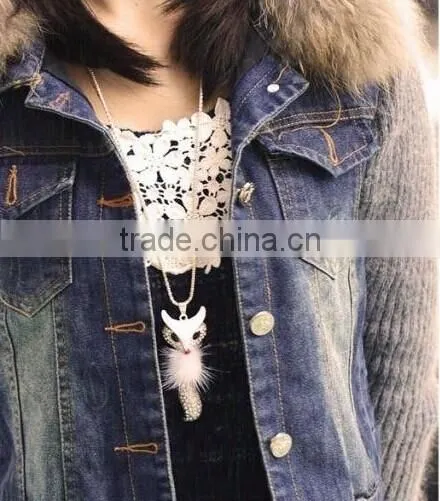 2014 fashion fox long necklace for sweater