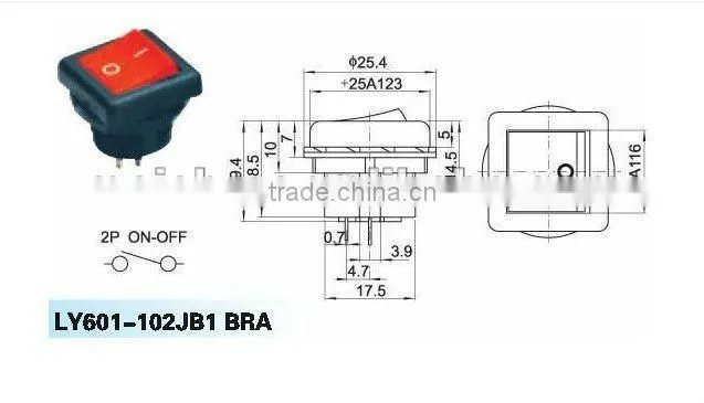 Two pins ON-OFF electric motor reversing switch with red push button