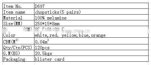 D697 many color chinese style plastic chopsticks(5 pairs)