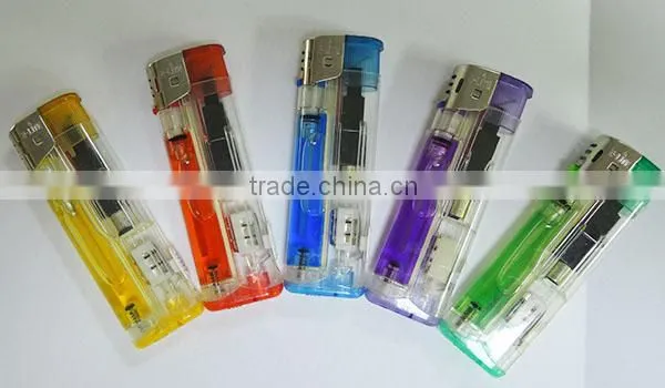 plastic colored gas lighter electronic cigarette lighter with LED flashlight