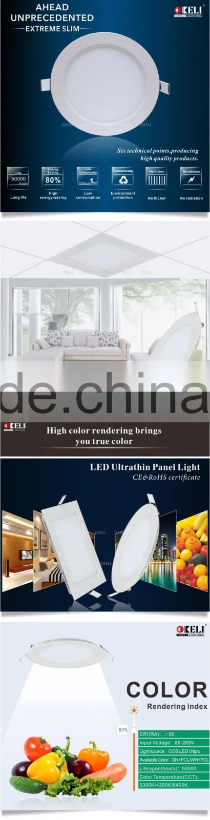 2015 factory wholesale ultra thin led light panel,6w 12w 18w recessed flat panel led light