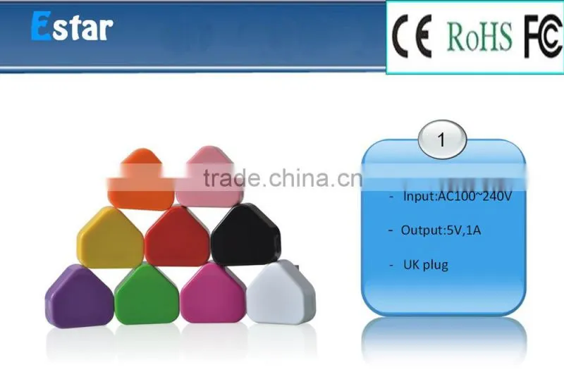 2014 New Fashion High Speed 1A Portable USB UK Charger for mobilephone