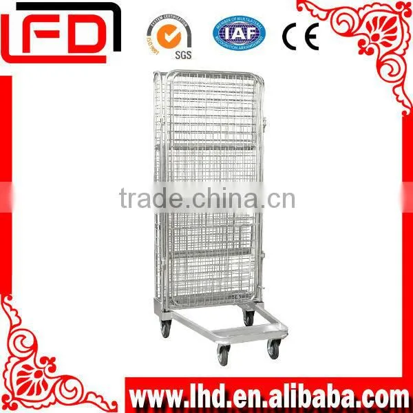 Folding Nestable Metal Roll Container Trolley with four wheels