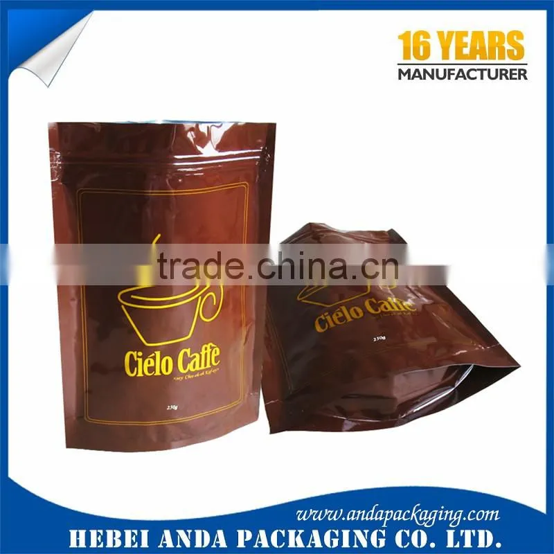 Side gusset coffee bags with degassing valve/ Coffee packaging aluminum foil stand up pouch with zipper