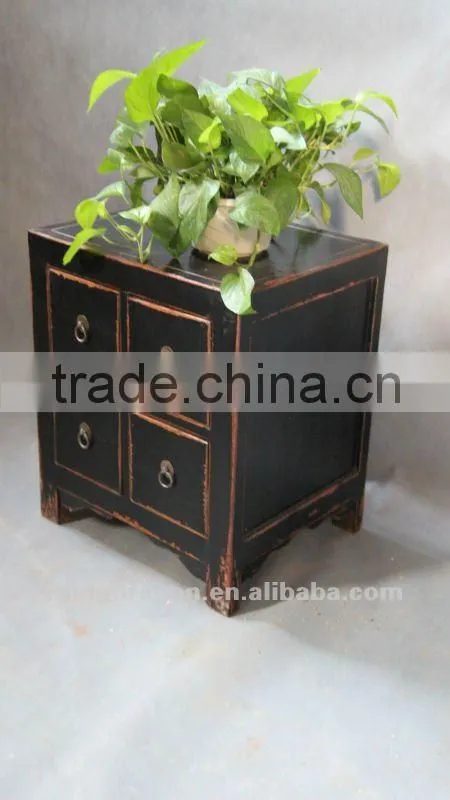 Chinese antique furniture pine wood four drawer black & white cabinet