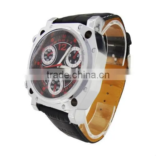 Luxury men watch stainless steel watch with genuine leather