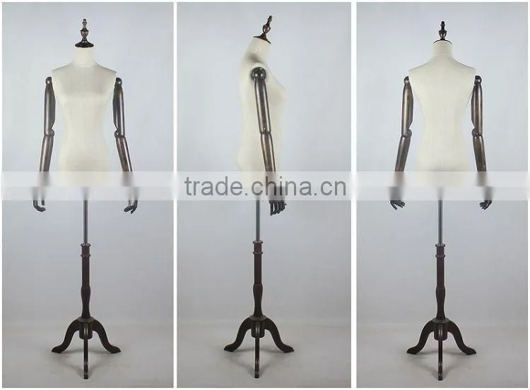 wood arms torso female mannequin with wood base