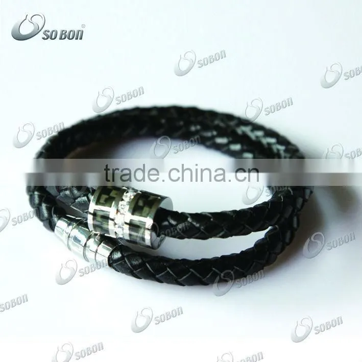 Fashion Jewellry Stainless Steel PU Leather Bracelet with Heart Charm
