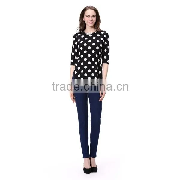 Half Sleeve Dot Print Custom Fashion T Shirt Design 100% Polyester