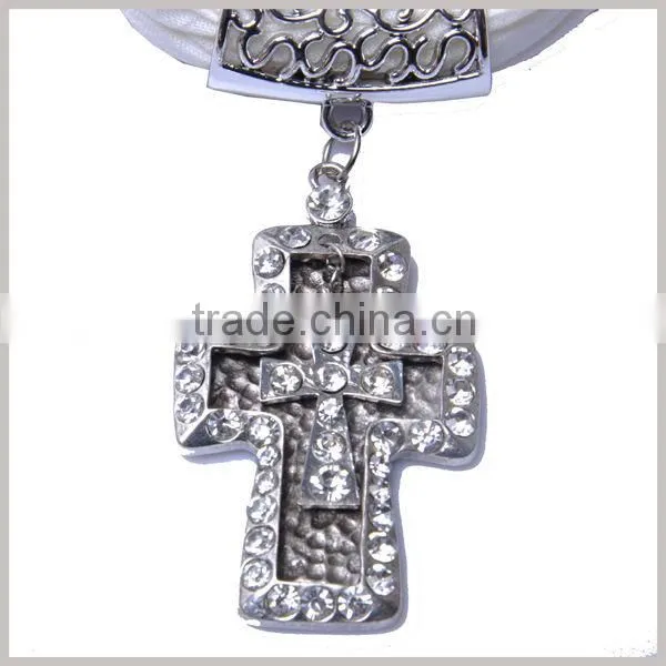 Diamond decorated Silver Cross Pendant Pashmina Shred scarf