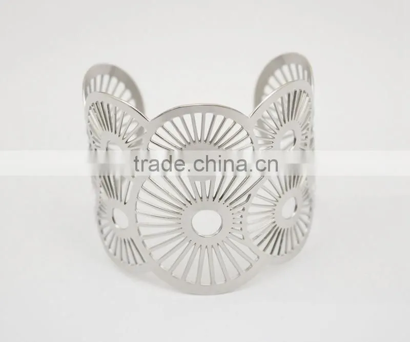 Custom Wide Stainless Steel Hollow Flower Bangle