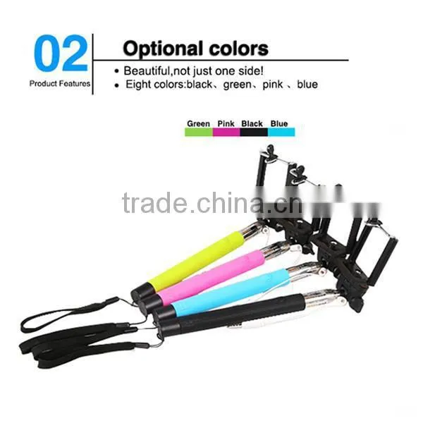 2015 Factory Price High Quality Colorful Smartphone Monopod Selfie Stick With Bluetooth Shutter