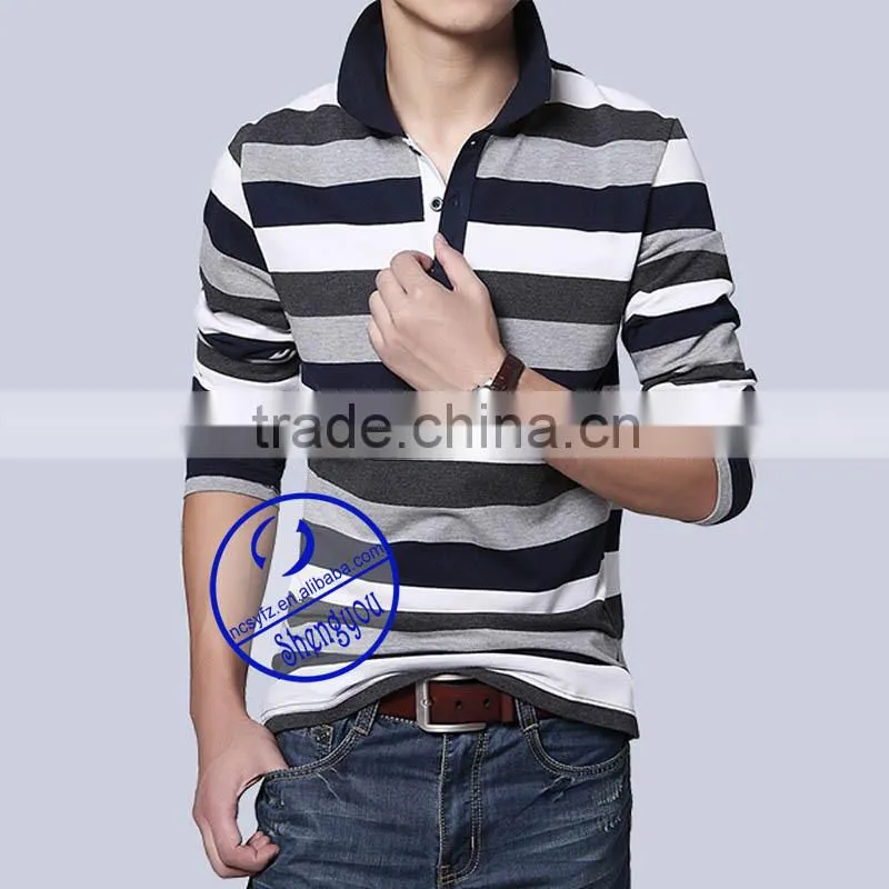 Custom cotton spandex yarn dyed mens polo t shirt
