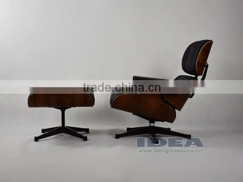 Replica Charles Lounge Chair and Ottoman Rosewood Veneer Black Leather