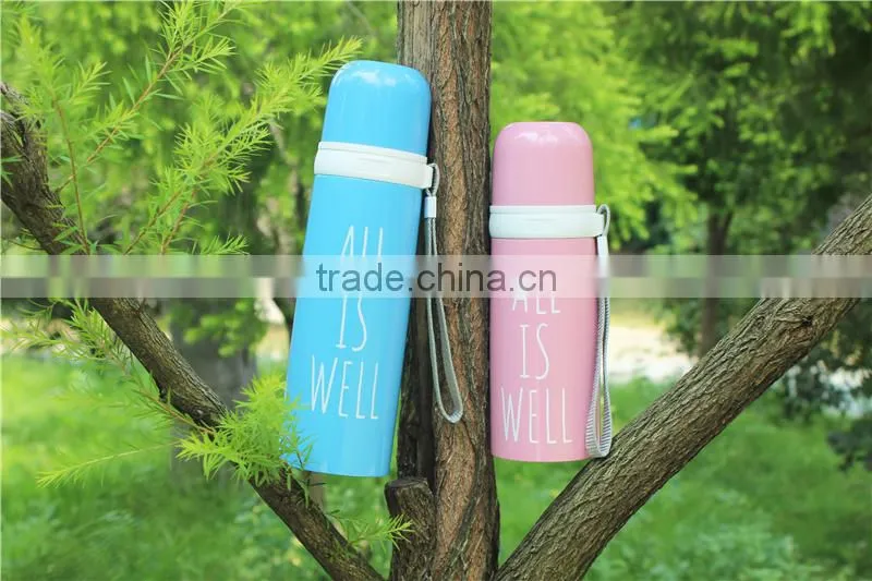 wholesale china fashion english word bullet vacuum flask with plastic cup