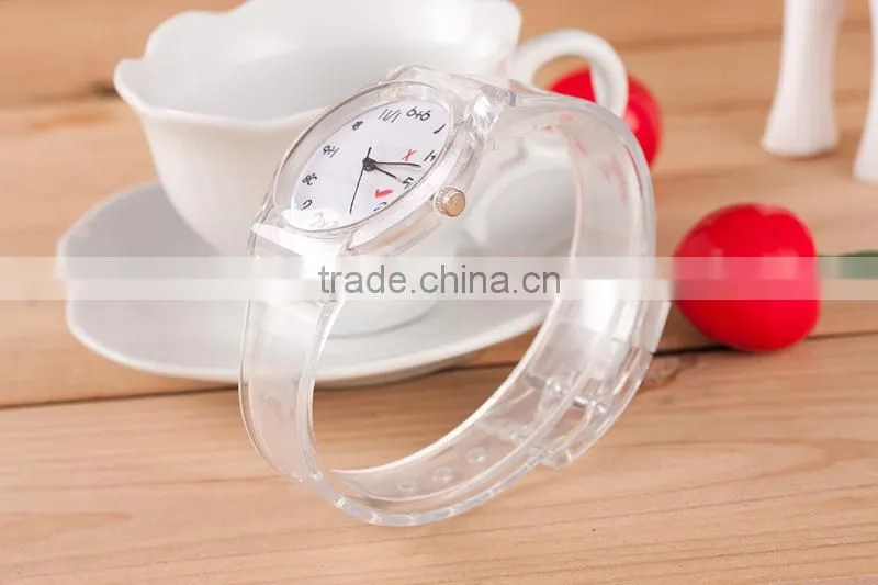 Stock!Wholesale Cheap New 2015 Fashion Korea Style High Quality Cute Rabbit Transparent Plastic Wrist Watch