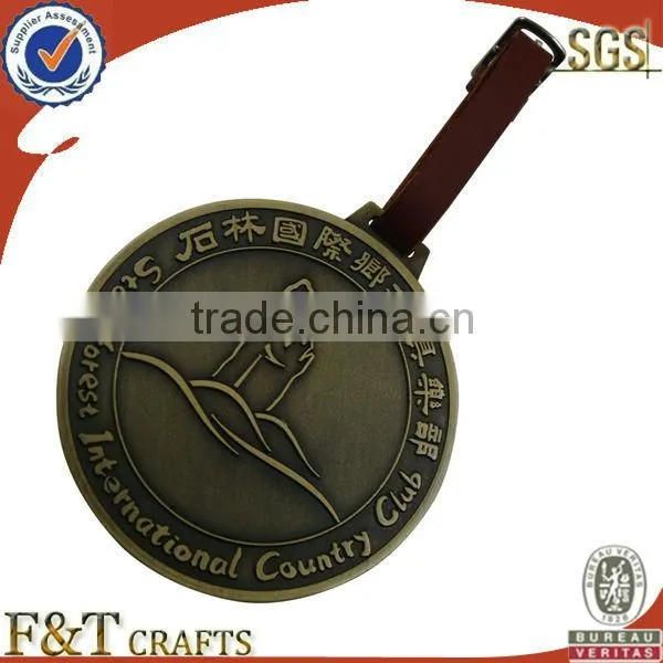 Custom metal golf bag tags name tags with leather strap