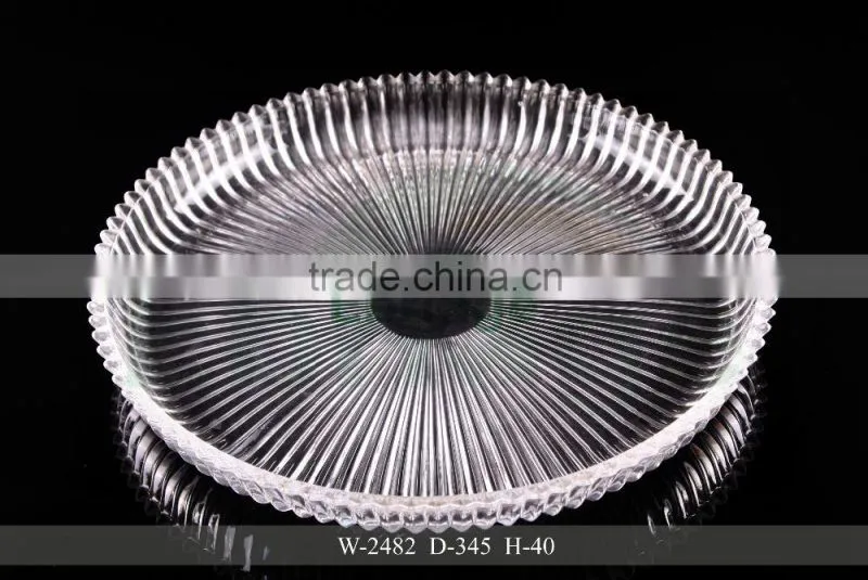 high quality round embossed glass fruit plate with high side wholesale
