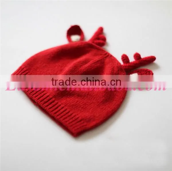 Top quality children antler fabric knitting cony rabbit hair christmas hat for baby