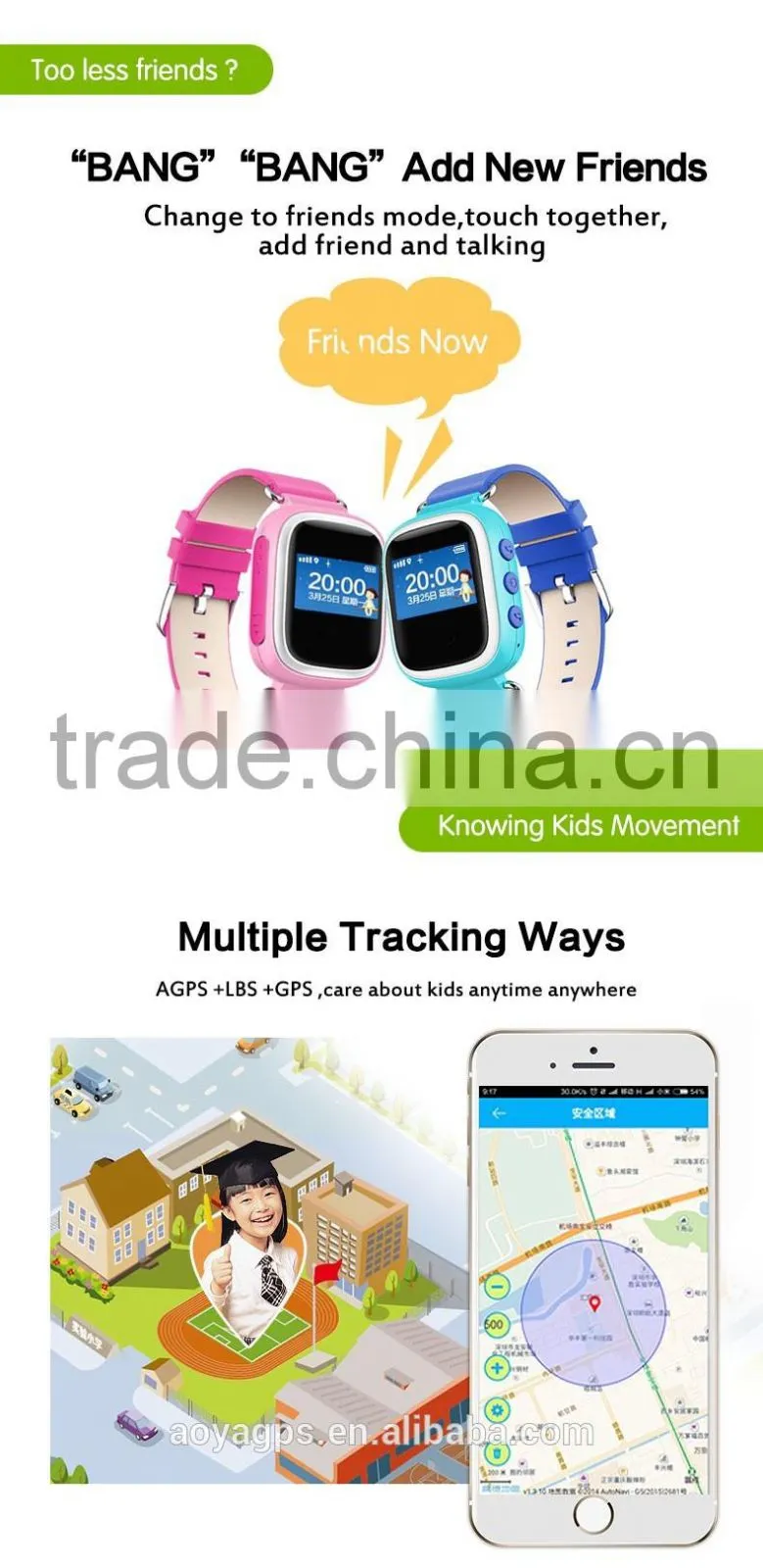 Multiple positioning kids GPS watch pedometer walking smart phone watch