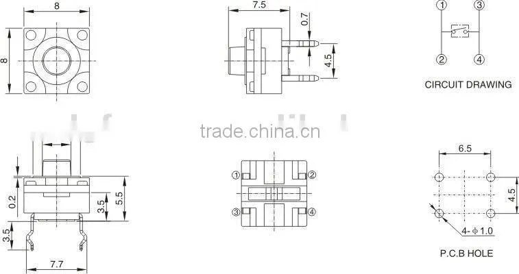 8x8 dip water proof tact switch TS-3002