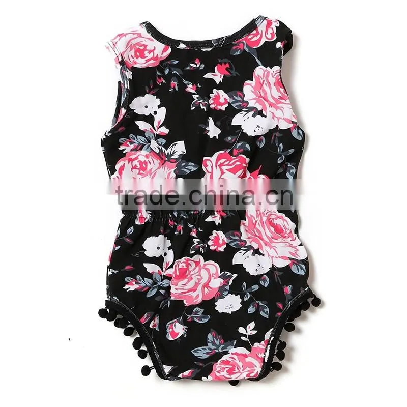 newborn baby girls cotton clothing black printing flower baby rompers boutique rompers for toddler