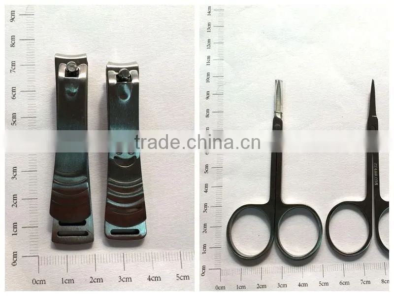 Wholesale high quality leather bag nail care kit stainless steel manicure set porable metal manicure kit nail clipper