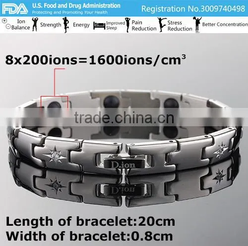 Noproblem D010 FDA germanium tourmaline stainless steel magnetic health charm fashion zircon bracelet