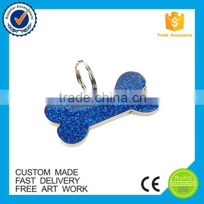 Bone shape bulk cheap custom glitter souvenir dog tag