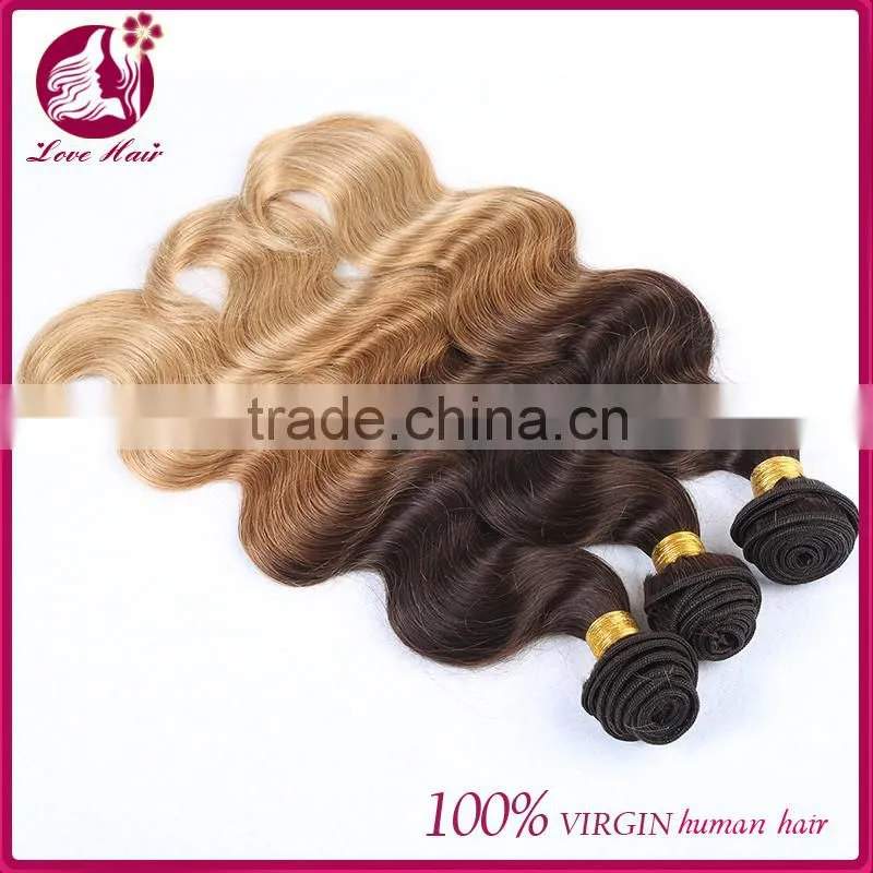 Ombre natural color brown light color virgin malaysian hair body wave human hair extensions