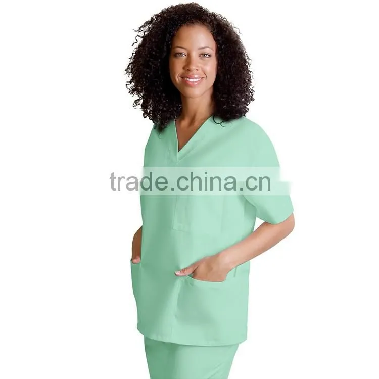 OEM Medical Scrub Comfortable Scrub womens scrubs V-neck Scrubs Nursing Scrub Tops Chest Pocket with Two Patch Pockets