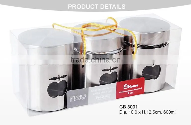 wholesale Stainless steel storage set glass jar with lid