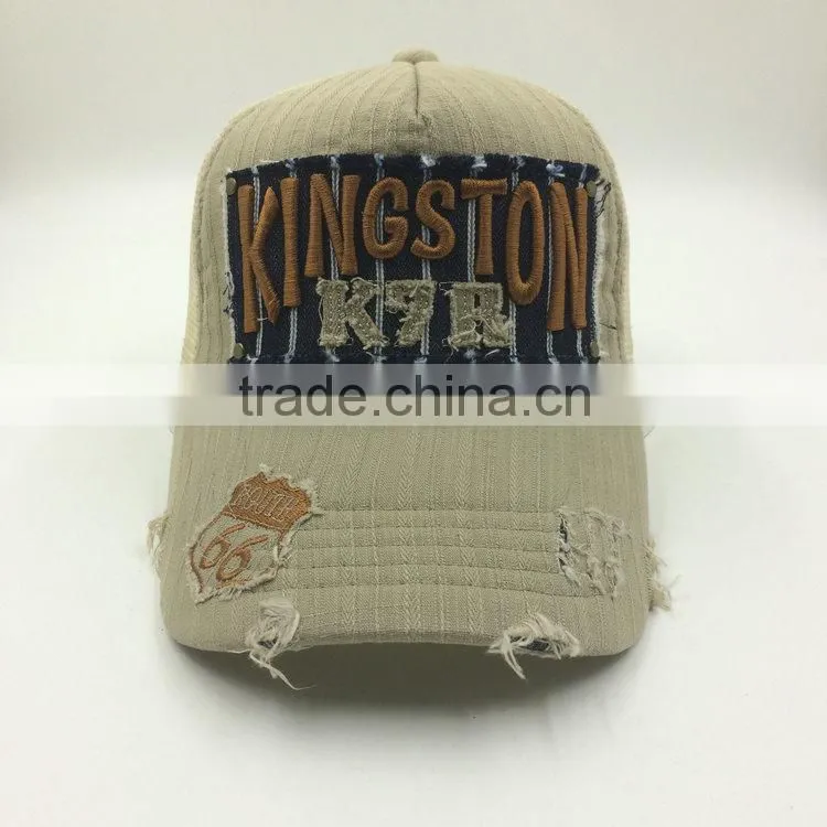3D embroidery patch logo worn out 5 panel trucker mesh cap