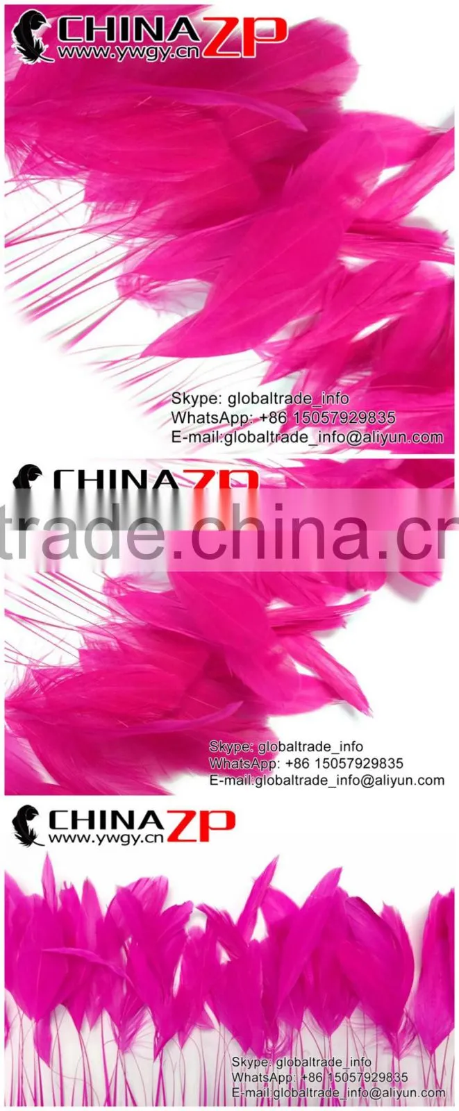 NO.1 Supplier ZPDECOR Wholesale 30-35cm Length Fashion Dyed Hot Pink Stripped Coque Chicken Tail Feathers for Sale