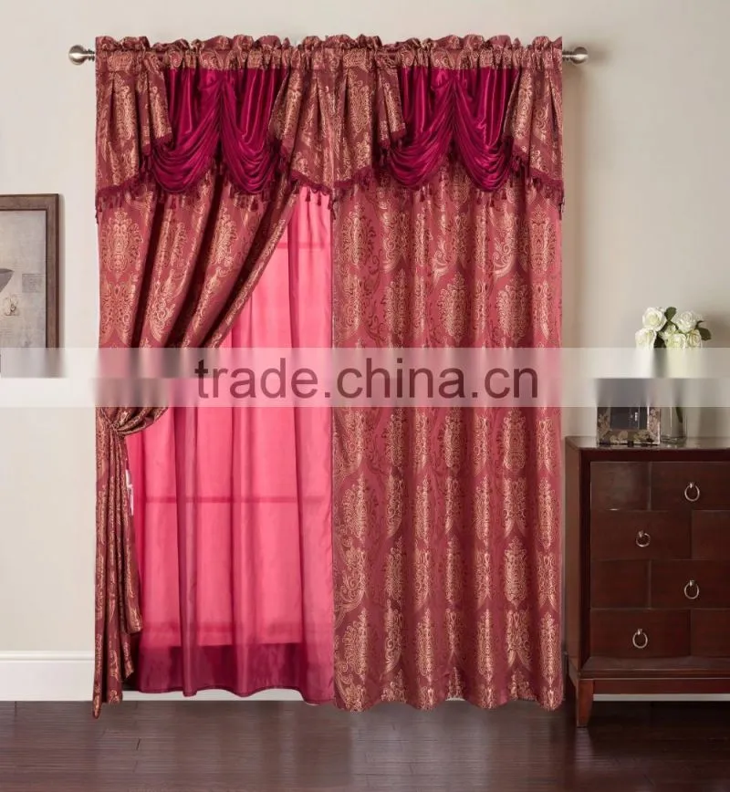 2 layers bedroom curtain Fringe Jacquard Curtain In Luxury Valance With Back